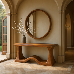 Table console en bois massif à bord naturel, mobilier rustique, décoration, cadeau de pendaison de crémaillère, table console sculpturale moderne en bois massif - Product Image 4