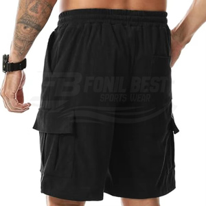 Shorts de course et de fitness pour hommes, logo personnalisé, coupe ample, longueur de jambe 5 pouces, taille élastique, 100% coton tricoté, toile pour l'entraînement en salle de sport - Product Image 4