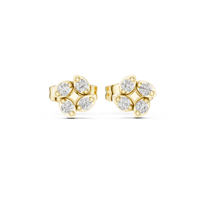 Boucles d'oreilles clous en or jaune 14K 18K avec diamant de laboratoire taille ronde, motif floral quatre pétales, DEF VVS, bijoux classiques pour usage quotidien, ODM - Product Image 2