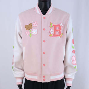 Blouson universitaire rétro en chenille brodée à col montant, style athlétique, avec manches en cuir, pour hommes, OEM/ODM - Product Image 3