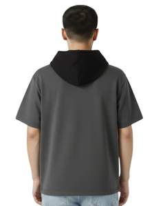 เสื้อยืดมีฮู้ดแขนสั้นสีเทาชาร์โคลสำหรับผู้ชาย มีกระเป๋าแบบมีเชือกผูก ฮู้ดแบบสวมใส่สบาย สไตล์สตรีทแวร์ เสื้อผ้าลำลองสำหรับฤดูร้อน ทรงโอเวอร์ไซส์ แฟชั่นผ้าฝ้าย - Product Image 5