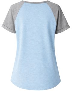 T-shirt pour femme bleu ciel gris à manches courtes, col Henley, manches raglan, en coton doux, décontracté, respirant, confortable, pour l'été et le quotidien - Product Image 2