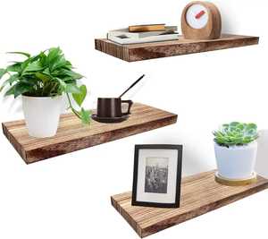 Black Wooden <b>Adjustable</b> Interlocking Wall <b>Shelf</b> Floating Storage Display Rack Modern Style Single Tier Wall Mounted Holder - Product Image 6
