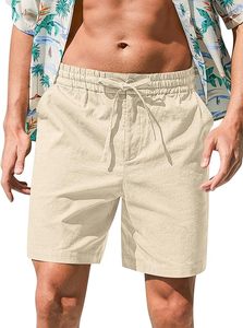 Men's Solid Color Cotton Bermuda <b>Shorts</b> Mid Waist Drawstring Casual Beach Wear - Product Image 3