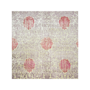 Alfombra de Seda y Lana Anudada a Mano, Diseño Floral de Lujo, Pelo Bajo, para Sala de Estar Contemporánea - Product Image 3