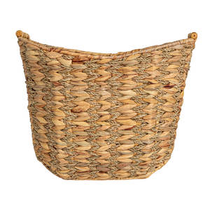 Handmade Water Hyacinth Scoop <b>Basket</b> with <b>Bamboo</b> Handle Woven Storage Bin - Product Image 2