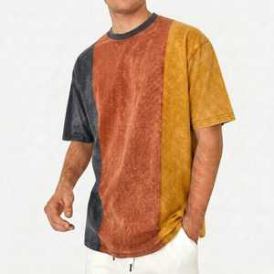 T-shirt Homme Vintage à Panneaux Multicolores Effet Délavé Coupe Oversize Décontractée Streetwear Estival Coton Doux Tendance - Product Image 6