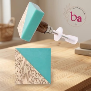 Geometric Wood & Metal Cabinet Knob with Resin Inlay Modern Drawer Handle <b>for</b> Living Room & Home Office Easy Installation - Product Image 1
