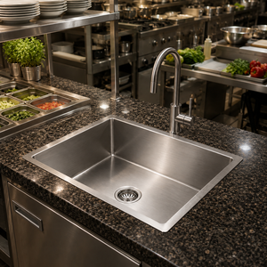 Évier de cuisine encastré en acier inoxydable brossé, cuve carrée simple, qualité 304 - Product Image 6