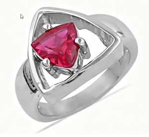 Anillo de Compromiso Geométrico de Acero Inoxidable Plateado para Mujer, con Circonita Cúbica Rosa de Corte Trillón, de Art Palace - Product Image 2
