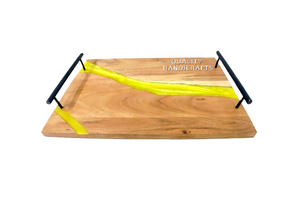 Directo India personalizado hecho a mano multicolor madera de Acacia resina epoxi acabado Natural arte bandeja para servir posavasos para - Product Image 4