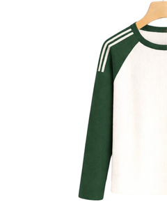 T-shirt à manches longues raglan vert foncé et blanc personnalisé pour homme, en coton côtelé, col rond, style décontracté, type baseball, fabricant et fournisseur OEM - Product Image 3