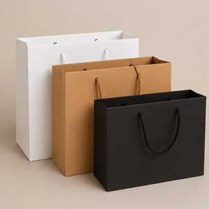 Bolsas de Compras de Papel de Lujo Personalizadas con Asas de Cuerda, Bolsas de Regalo Blancas, Marrones y Negras para Empaquetado de Boutique Minorista - Product Image 1
