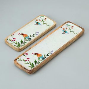 Plateau de service rectangulaire en bois imprimé, design classique Prime Color, qualité supérieure, durable, plateau à dessert en bois brillant pour les collations - Product Image 3