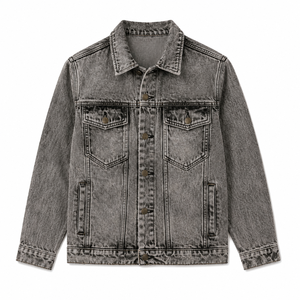 <b>Men</b>’s Custom Washed Gray Denim <b>Jacket</b> | Vintage <b>Trucker</b> <b>Jacket</b> with Multiple Utility Pockets | Casual Streetwear Jean <b>Jacket</b> - Product Image 1