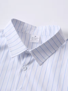 เสื้อเชิ้ตผู้ชายคุณภาพสูง สไตล์ลำลองทางการ ทรงเข้ารูป ปกคอปก แขนสั้น ลายทาง ระบายอากาศได้ดี เหมาะสำหรับฤดูใบไม้ผลิ - Product Image 4