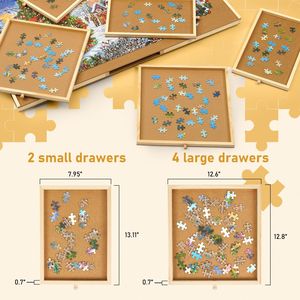Tavolo Portatile in Legno per Puzzle 34x26 Pollici con 6 Cassetti, Organizzatore Girevole e Vassoi Lazy Susan per Puzzle - Product Image 4