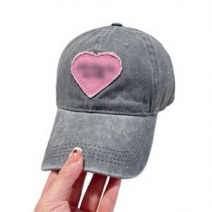 Gorra de Béisbol con Aplique de Corazón Rosa, 6 Paneles, Ajustable, de Algodón Lavado, Estilo Vintage Unisex, Gorra Casual para Adultos - Product Image 2