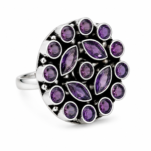 Fournisseur en gros Bague de mariage Bohème en alliage de laiton plaqué argent antique avec perle violette et zircon 3A pour femme Octobre - Product Image 6