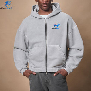 Custom Men's Embroidered Oversized Zip Up Hoodie Heavyweight Cotton Fleece Streetwear Hooded Sweatshirt OEM ODM Wholesale - Product Image 1