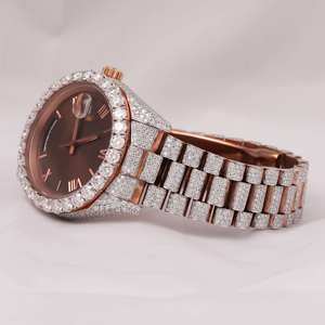 Montre numérique de luxe Hip Hop en acier inoxydable, bracelet en cuir carré de 20 mm, cadran en cristal saphir de 46 mm, sertissage en nid d'abeille VVS - Product Image 2