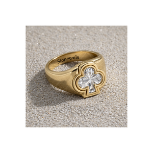 แหวนเพชรไพ่โพดำ คลับพิงกี้ริง ทองคำแท้ 14K ชุบแพลตตินั่ม แหวนสำหรับงานแต่งงาน งานปาร์ตี้ แหวนสเตทเมนท์สำหรับทุกเพศทุกวัยที่ได้รับการรับรอง - Product Image 1