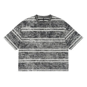 Camiseta de Hombre a Rayas de Punto, Cuello Redondo, Manga Corta, Corte Casual, Largo Regular, Diseño Estampado, Camisetas de Lujo para Hombre de Talla Grande - Product Image 1