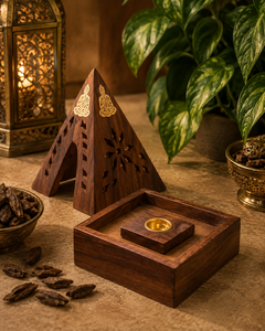 Natural Wooden Pyramid Bakhoor Burner Meditation Incense Holder <b>Oud</b> Censer Charcoal Aroma <b>Diffuser</b> Middle Eastern Home Decor - Product Image 1