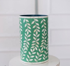 Macetero de resina ósea con diseño floral, ecológico, tallado a mano, para interiores, negro, con aspecto árabe, para plantas artificiales. - Product Image 4