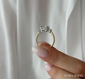 Anillo de Compromiso de Diamante Cultivado en Laboratorio al por Mayor, 1 Quilate, EF VVS, Corte Princesa, Sin Níquel, Sin Plomo, Oro de 10K, 14K, 18K, para Mujer, Boda - Product Image 2