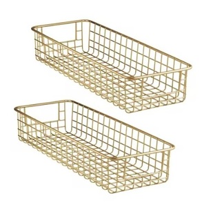 Metal Iron <b>Wire</b> <b>Basket</b> with Handle Set Of 2 Golden Finishing Multipurpose <b>Basket</b> for Grocery Picnic & Storage Use - Product Image 3