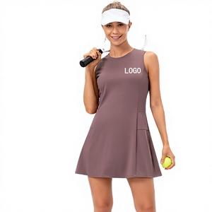 Women's Sleeveless Tennis <b>Dress</b> With Pockets Moisture Wicking Solid Color Round Neck Tank Style Summer Sport Apparel - Product Image 2