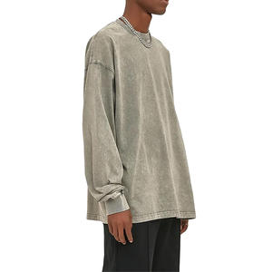 Camiseta de algodón 100% para hombre, talla grande, estilo lavado ácido, manga larga, diseño holgado, material suave - Product Image 1