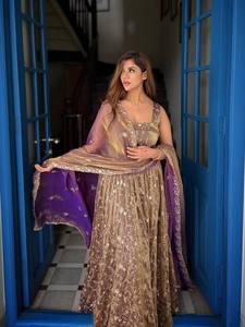ชุดเดรส Anarkali ปักเลื่อมสำหรับผู้หญิง ชุดเดรสงานแต่งงานสไตล์ชาติพันธุ์ คอเหลี่ยม ชุดเดรสยาว สไตล์อินเดีย ปากีสถาน - Product Image 4