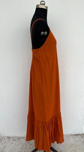 Vestido Maxi de Algodón Color Naranja Rústico, Cuello en V, Sin Mangas, Espalda Descubierta, Estilo Boho, Vestido de Verano para Picnic o Vacaciones - Product Image 4