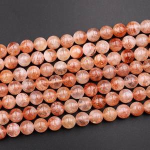 Perles rondes en pierre de soleil naturelle, feldspath, scintillations dorées, pierre précieuse rouge orangé, pour la fabrication de bijoux, vente en gros - Product Image 1