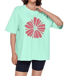 Meilleur prix, service OEM, t-shirt décontracté surdimensionné pour femme, 100% coton, manches courtes, col rond, épaules tombantes, imprimé, Bangladesh - Product Image 4