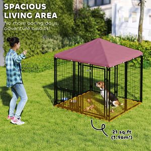 Cuccia per Cani da Esterno in Rete Saldata, Rotazione a 360 Gradi, Ciotole Regolabili su 4 Livelli, Copertura Impermeabile, 4.6 X 4.6 X 5 - Mobili per Animali Domestici - Product Image 3