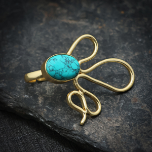 Bague ajustable en laiton plaqué or 18 carats avec turquoise sertie clos, motif floral bohème, pour femme, idéale pour les fêtes, avec coffret cadeau - Product Image 6