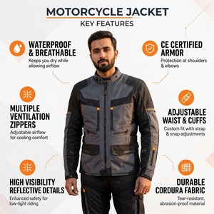 Chaqueta de Seguridad para Motociclistas, Chaqueta de Cordura Impermeable, Cortavientos, Transpirable, de Manga Larga, para Todas las Estaciones - Product Image 5