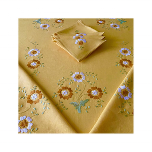 Nappe de 4 pieds inspirée de la ferme bleu blanc 100% coton broderie salle à manger décontractée séchage rapide lavable en Machine caractéristique jetable - Product Image 4