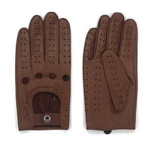 Gants de conduite en cuir perforé marron avec fermeture à pression réglable au poignet, design respirant unisexe pour la course automobile et l'usage en extérieur - Product Image 5