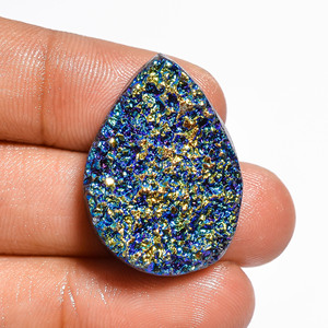Cabujones Druzy de titanio azul Piedra preciosa natural para la fabricación de joyas Todos los tamaños y formas Parte posterior plana Ágata Druzy - Product Image 2