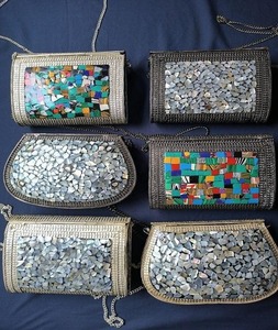 Bolso de Mano Metálico con Mosaico Tradicional, Artesanía Natural, Hecho a Mano, para Fiestas, Estilo Indio - Product Image 3