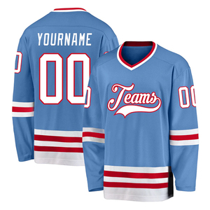Maillot de hockey sur glace personnalisé pour homme, vert sarcelle, col en V, manches longues, polyester sublimé, design rayé, logo des équipes, respirant - Product Image 5