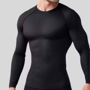 Camiseta Deportiva de Punto para Hombre, Manga Larga, Ajustada, Transpirable, de Secado Rápido, Antiarrugas, Ropa Deportiva al por Mayor - Product Image 1