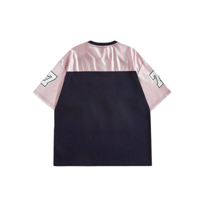 Custom Pearl <b>Studs</b> Number Tshirts Color Block Rhinestone Logo Loose Fit O-Neck Short Sleeve Hip Hop Casual <b>Men's</b> shirts Knitted - Product Image 5