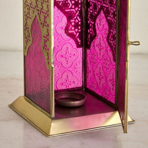 2026 Factory Direct Sell Colorful Glass <b>Gold</b> Metal Moroccan Candle Holder <b>Lantern</b> for Tabletop & Hanging Decorations - Product Image 4