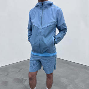 Custom Colorful Windbreaker Set Men’s Hooded Zip <b>Jacket</b> Matching Shorts Color Block Lightweight Outdoor Sportswear Athletic - Product Image 4