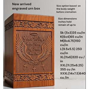 Engraved Angel Wings Wooden Cremation Urn: Personalized Memorial Keepsake Memorial Keepsake by AYAANS - Product Image 2